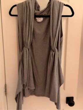 Light Gray Open Draped Hooded Cardigan Vest by Ling